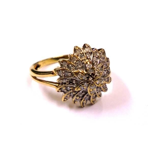 456 - Ladies 9ct Gold Diamond Cluster Ring with multiple petals, split shank, size P