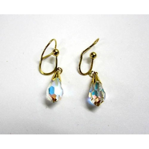 477 - Pair 9ct. Gold Clip on Crystal Drop Earrings