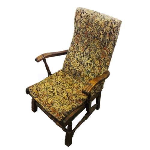 51 - Mid C20th Low Nursing Chair with raised wooden arms, turned stretcher