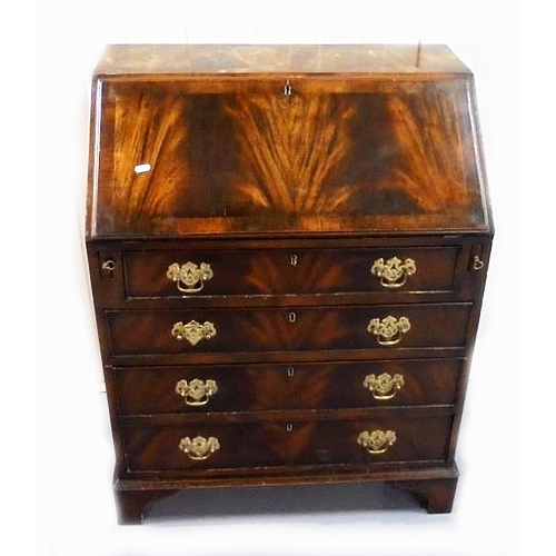 56 - Small Mahogany Reproduction Bureau with fall enclosing fitted nest of small drawers & pigeon holes o... 