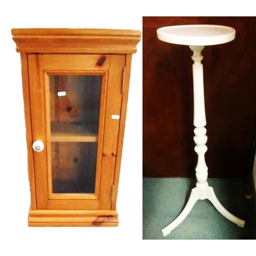 58 - White Painted Torchere on turned & fluted centre column with 3 sabre supports, circular top & Small ... 