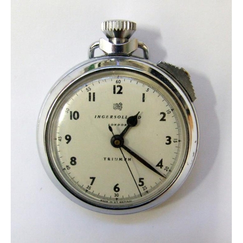 405 - Ingersoll Triumph Chrome Pocket Watch, top wind with sweep second hand, stopwatch facility