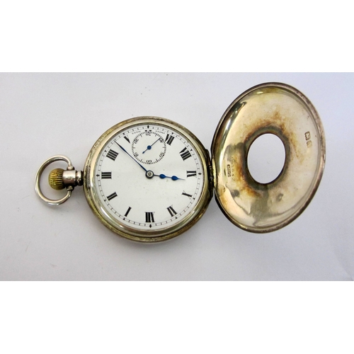 435 - Early C20th Silver Half Hunter Pocket Watch with top wind, outer case with enamelled Roman numerals,... 