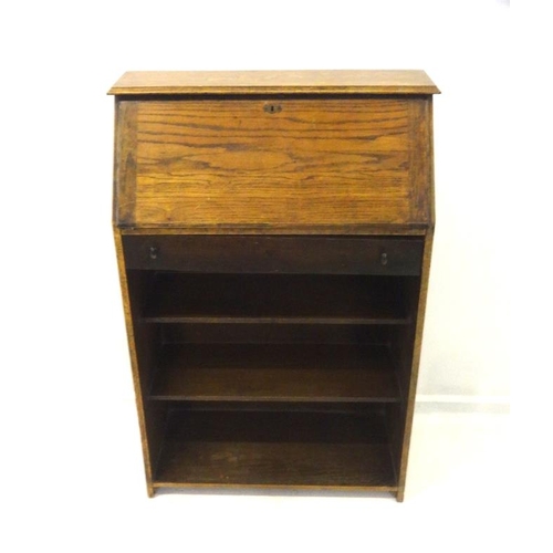 22 - Oak Students Bureau with open bookshelves, fall enclosing pigeon holes with single drawer