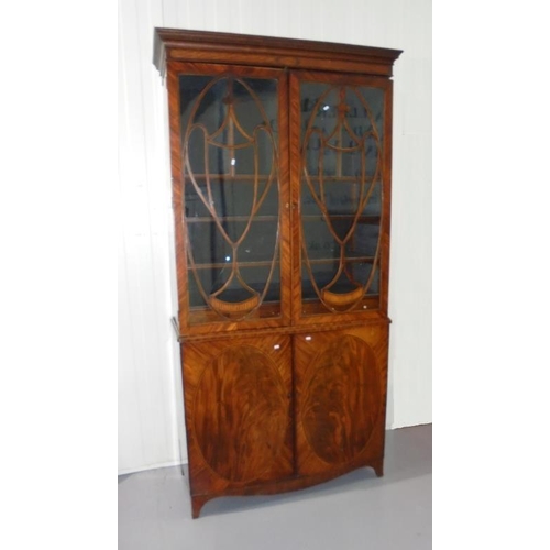 24 - Fine Quality C19th Mahogany 2 Door Cabinet/Bookcase on swept bracket supports, pair flame mahogany p... 