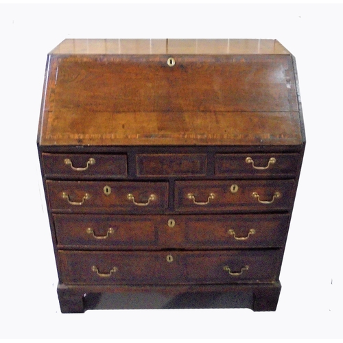 23 - Early C18th Georgian Welsh Oak Bureau, fall enclosing well fitted interior with staged drawers, lowe... 