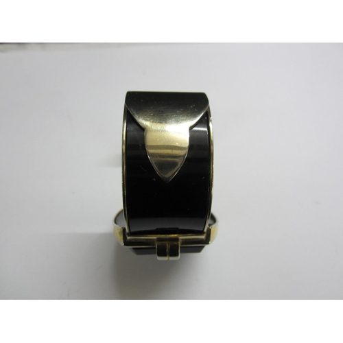 216 - Fabon FSE Depose Paris Art Deco Cuff Style Bracelet/Bangle 7339 inset black galalite, gold plated, w... 