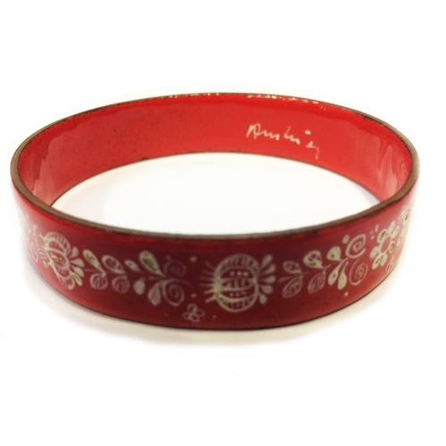 203 - Early C20th Red & White Enamelled Bracelet, signed Ruskin, circa 1920