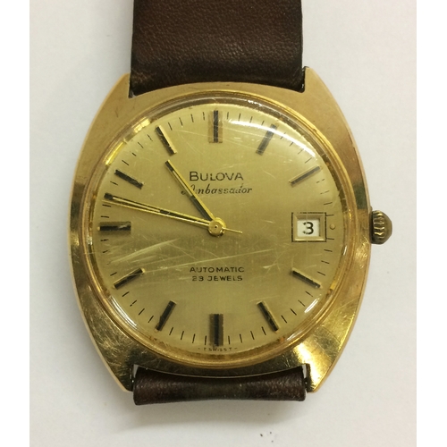 210 - Gents 9ct Gold Bulova Automatic Wristwatch with champagne dial, sweep second hand, baton markers, da... 