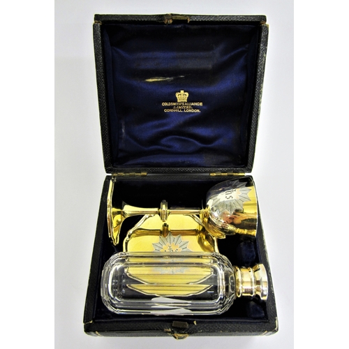 236 - C19th Victorian Silver Gilt Travelling Communion Set incl. chalice, paten & crystal ewer with silver... 