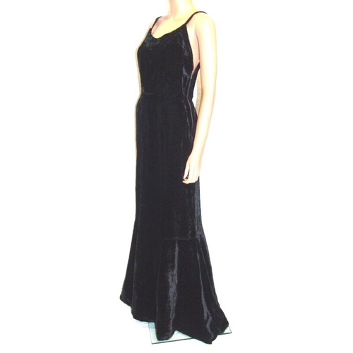 523 - Ladies Black Velvet 1950s? Evening Dress with fishtail style skirt & Gothic Style Dark Blue Lace Ski... 