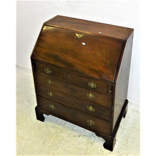 21 - C18th Mahogany Bureau with fall enclosing fitted nest of small drawers & pigeon holes, 4 graduated d... 