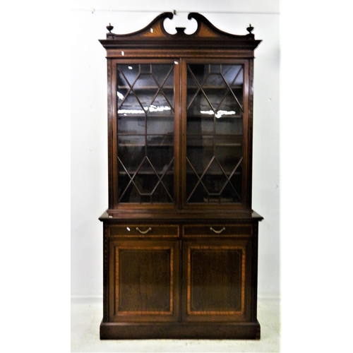 37 - Late C19th/Early C20th Marquetry & Inlaid Cabinet Bookcase on plinth base with pair cupboard doors, ... 