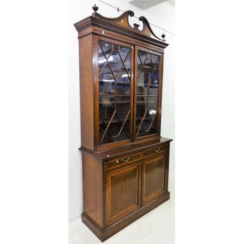 37 - Late C19th/Early C20th Marquetry & Inlaid Cabinet Bookcase on plinth base with pair cupboard doors, ... 