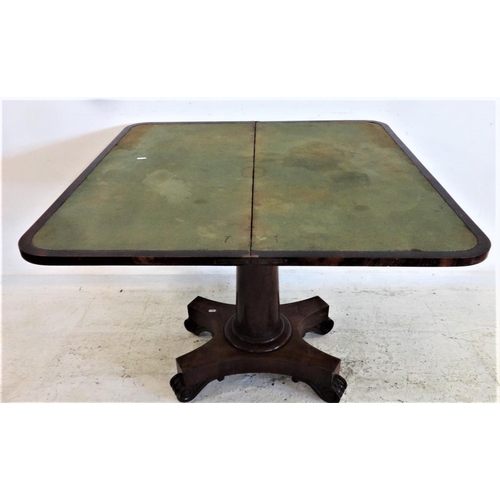 39 - C19th Rosewood Games Table with swivel top on circular centre column, platform base with scroll supp... 