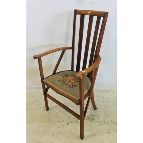 40 - Late C19th Art Nouveau High Back Decorative Chair on square section supports with flat section front... 