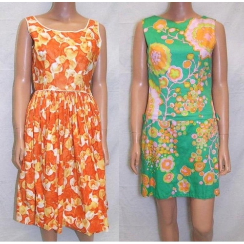 838 - Ladies 50s/60s Orange Floral Dress & Tizzie Mini Dress with under shorts (2)