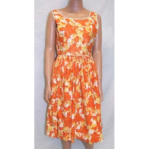 838 - Ladies 50s/60s Orange Floral Dress & Tizzie Mini Dress with under shorts (2)