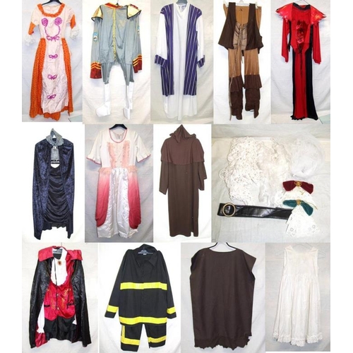 836 - Fancy Dress Costumes incl. knight, monk, medieval, vampire, fireman, Santa beard, crocheted shawl, v... 