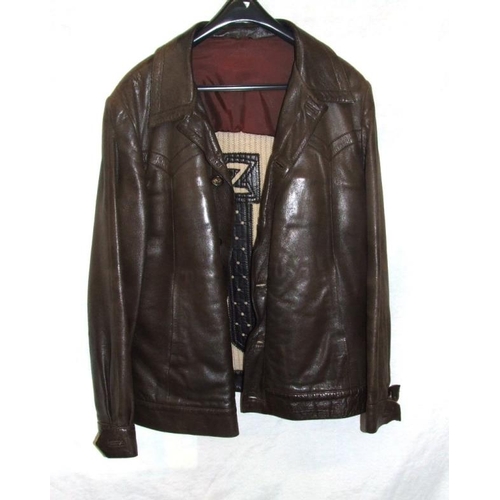 Mens Vintage Zilli France Brown Leather Jacket with label 'Made In