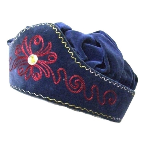404 - 2 Masons Caps: Blue Velvet Embroidered labelled 'VG Supporter' & Dark Red Velvet Embroidered labelle... 