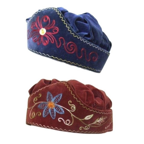 404 - 2 Masons Caps: Blue Velvet Embroidered labelled 'VG Supporter' & Dark Red Velvet Embroidered labelle... 