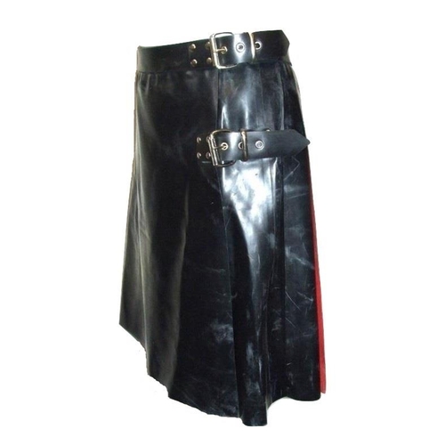 408 - Dvote Black & Red Rubber Kilt, size XXL with rubber latex polish