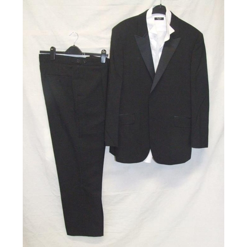 503 - Moss Bros Black Dress Suit with wing collar shirt, chest 40