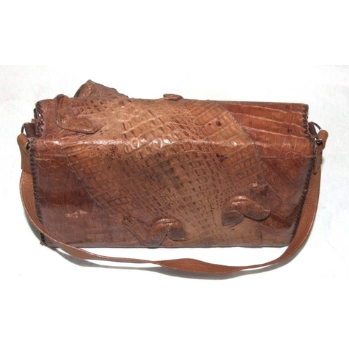 423 - Vintage Alligator Handbag marked to interior ' Real Alligator Made In Cuba'