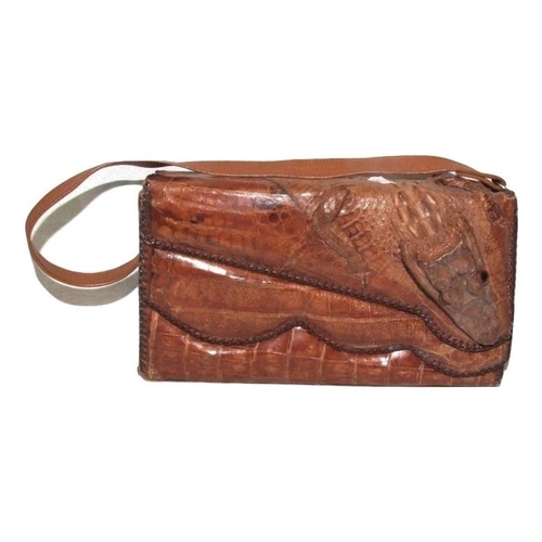 423 - Vintage Alligator Handbag marked to interior ' Real Alligator Made In Cuba'