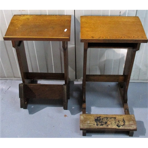 11 - Pair Mid Oak Kneeling/Prayer Stools with folding pads, carved detail (2)