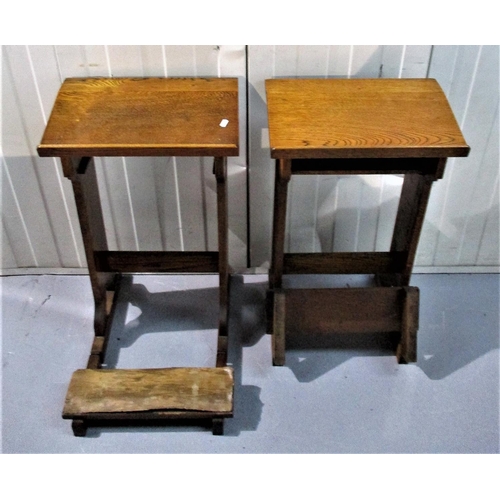 12 - Pair Mid Oak Kneeling/Prayer Stools with folding pads, carved detail (2)