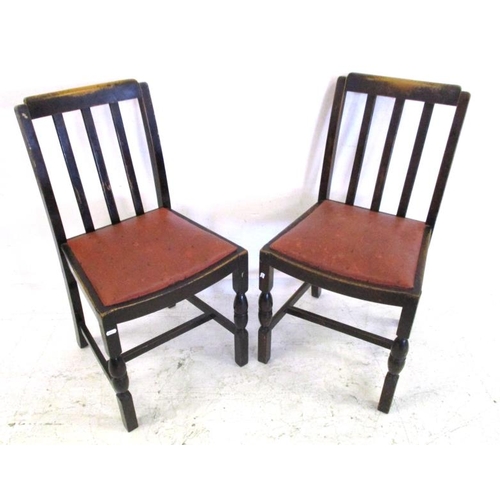 76 - Pair Beech Varnished Side Chairs with drop-in seats, on baluster turned front supports (2)