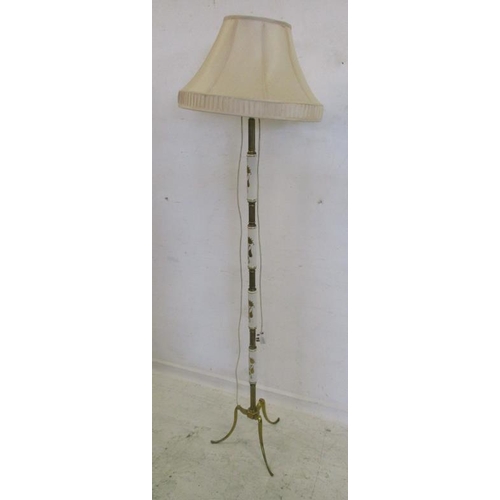 85 - Lacquered Metal & Ceramic Retro Standard Lamp on 3 curved brass supports