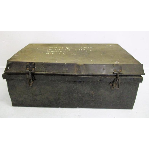 91 - Japanned Metal Travel Trunk with Military transfer