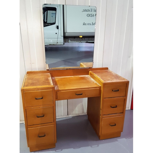 96 - Golden Oak Pedestal Dressing Chest with 2 banks of 3 graduated drawers, drop well with single drawer... 