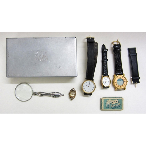 403 - Vintage Elco 17 Jewels Watch Face, 2 Montine Quartz Wrist Watches, Unnamed Watch, Magnifying Glass &... 