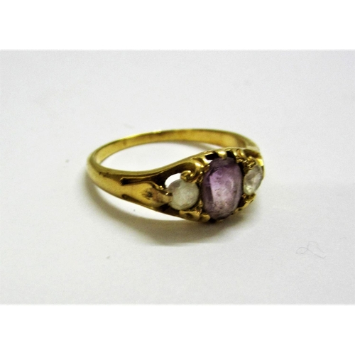 427 - Unmarked Yellow Metal Ring Set Pale Amethyst & White Sapphires? size N