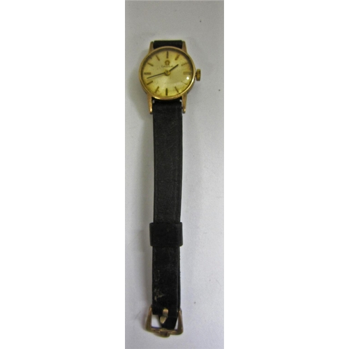 455 - Omega 620 Ladies Wrist Watch fully hallmarked 9ct gold, No. 23401127, engraved to back 1967, on blac... 