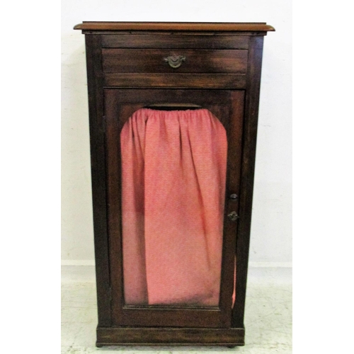 52 - Mahogany Side Cabinet with glazed door, internal shelving, frieze drawer with drop handle