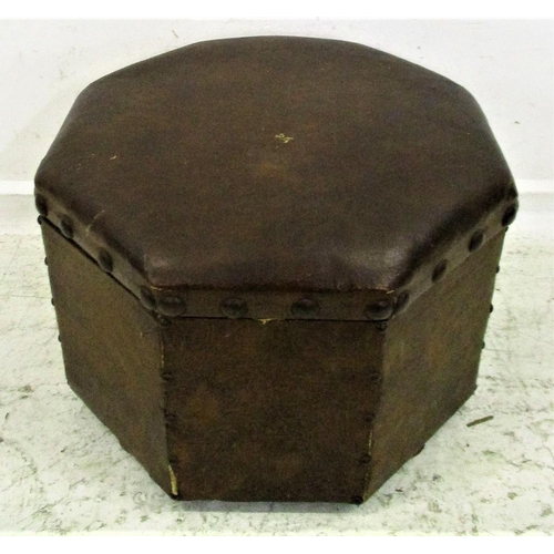 57 - Vintage Octagonal Leatherette Pouffe with hinged cover