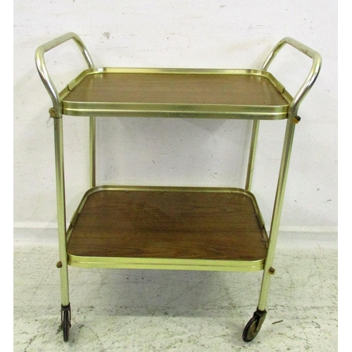 62 - 2 Tier Lacquered Metal Trolley with wood effect shelving, on castors