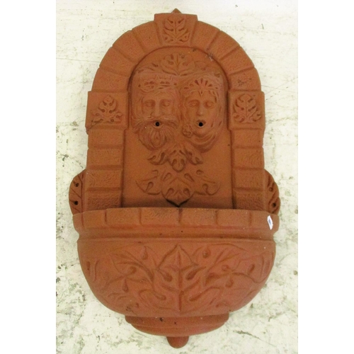 38 - Terracotta Style Plastic Wall Fountain with twin spout & reservoir, king & queen heads, cables & pum... 