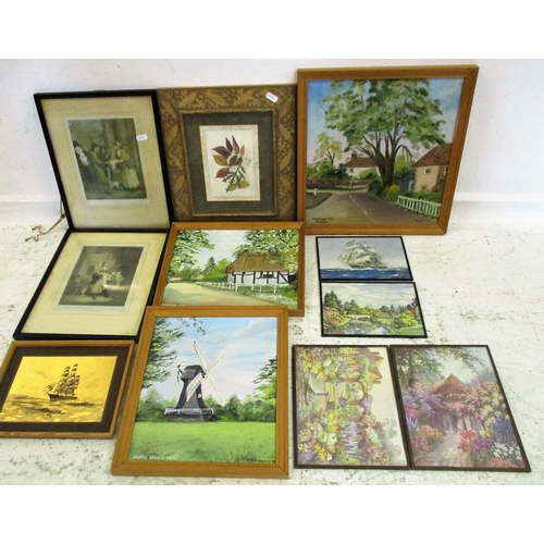 398 - Small Framed Amateur Oils incl. Frogholt Cottage by P Jamieson, Stelling Minnis Mill, The Woolpack H... 