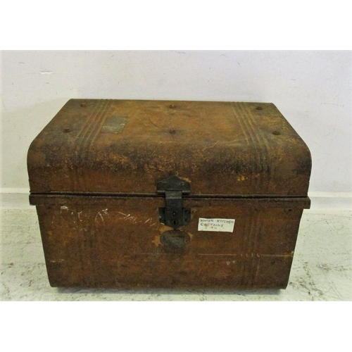 63 - Dome Topped Tin Storage Trunk