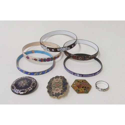 512 - Hungarian Style Enamelled Bangles & 2 Enamelled Brooches