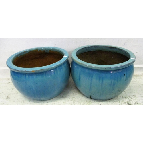 28 - Pair Turquoise Glazed Cauldron Shaped Planters (2)