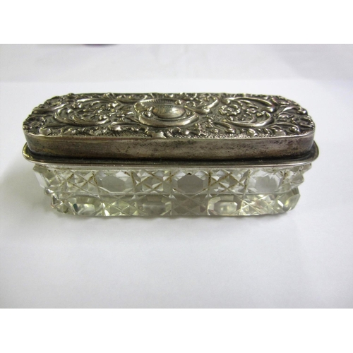 554a - Silver Lidded Hobnail Cut Glass Trinket Box C Scrolls & Flower Heads, Chester 1903