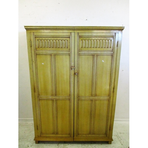 2A - Bleached Oak 2 Door 2 Section Wardrobe with panelled doors & scoop carved decoration (MATCHING LOT 2... 