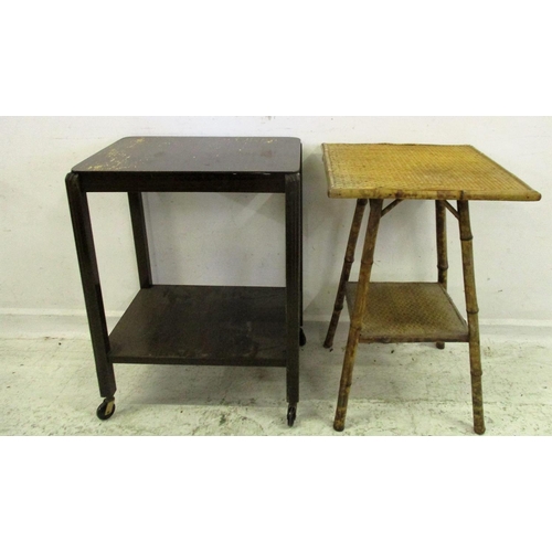 54 - C19th Bamboo Table with woven top & under tier & 2 Tier Trolley on castors (2)